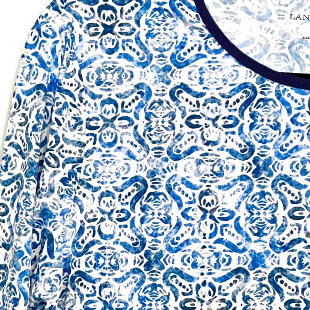 Lands End Long Sleeve Blouse Blue/White - Picture 3 of 8